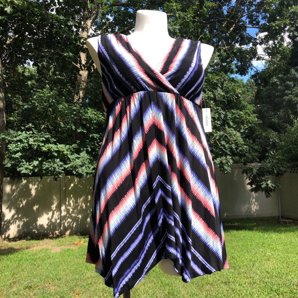 Soma, L, Soft Jersey Scarf Hem Empire Tank Tunic - IKAT BLACK TEA ROSE, $59 NEW